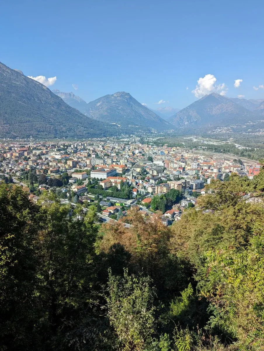 View from Colle Mattarella to the city center of Domodossola below the hill