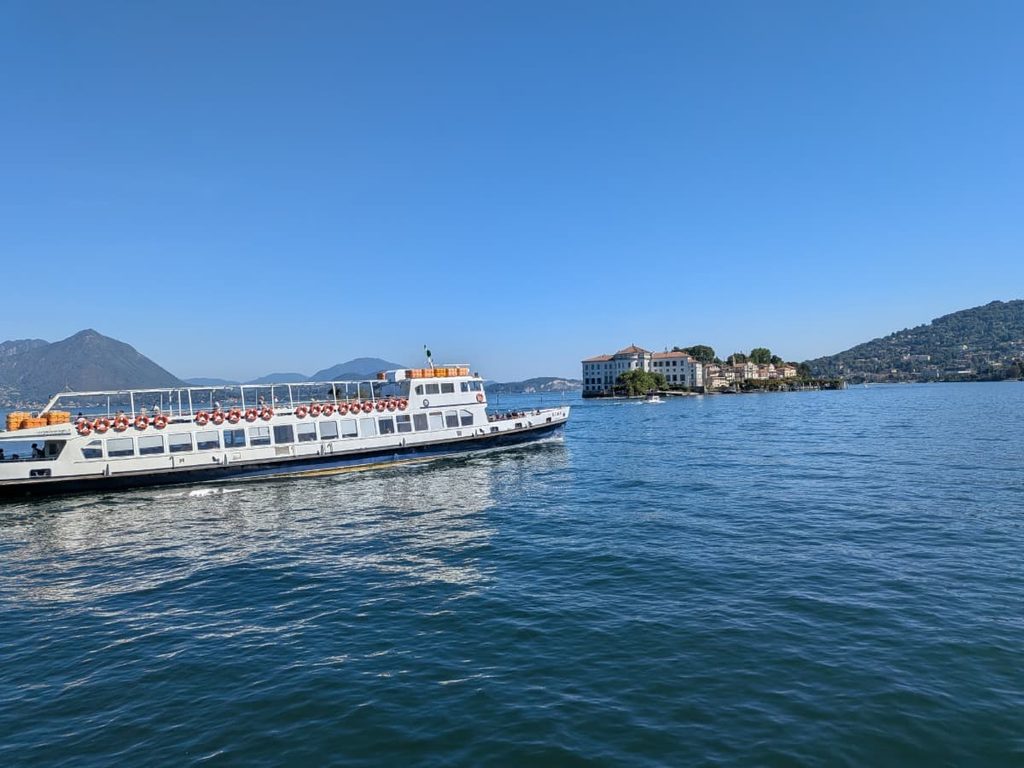 Passenger ferry on Lake Maggiore approaching Isola Bella.
